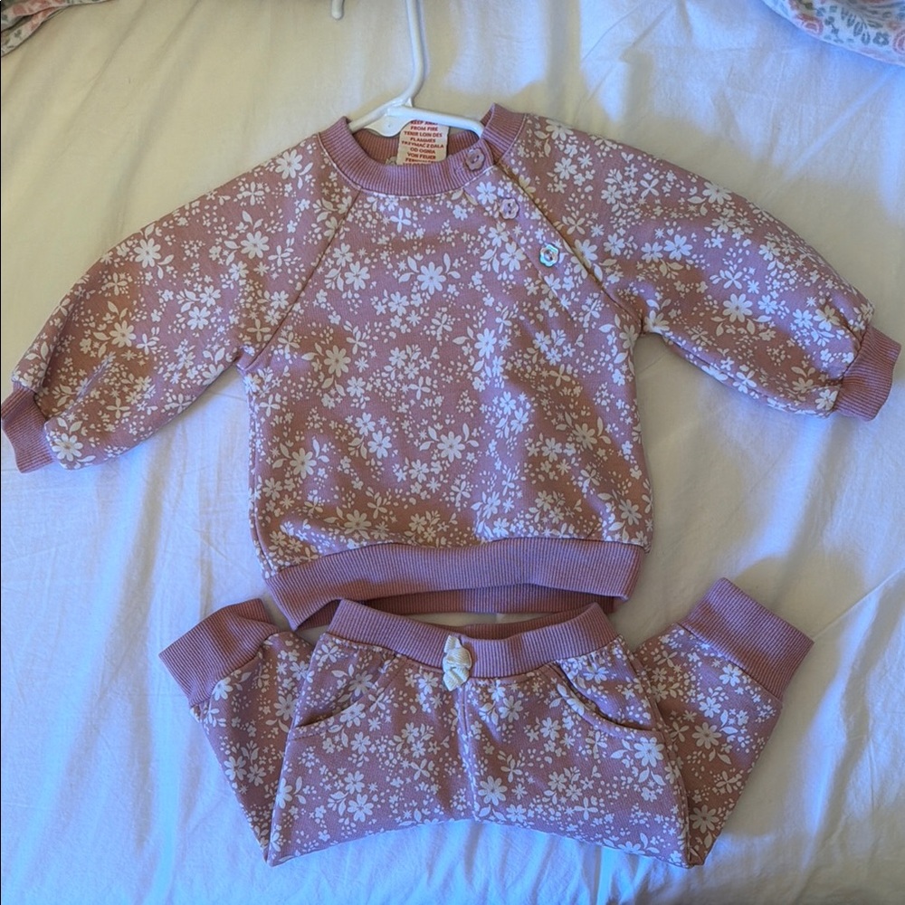 Pink Floral Baby Sweatshirt & Jogger Set